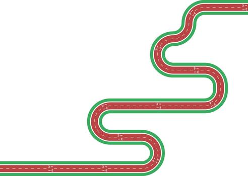 element illustrating a long labyrinth cycling path with zigzag structure, grassy median, directional arrow, and bicycle symbol. vector