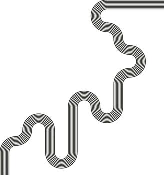 Striped path forming a circular maze with wave motion and curved navigation. vector