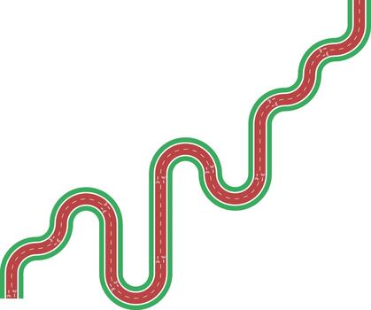 element presenting a zigzag cycling path shaped by rounded waves with grassy divider, bicycle pictogram, and arrow direction. vector