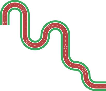element presenting an irregular abstract bike lane form built from curved wave paths with grassy divider, arrow direction, and bike symbol. vector