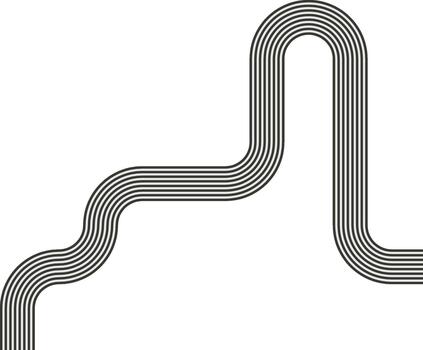 Striped path following an uneven route with wave motion and curved direction changes. vector