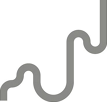 Striped path following a squared route with connected turns and linear movement. vector