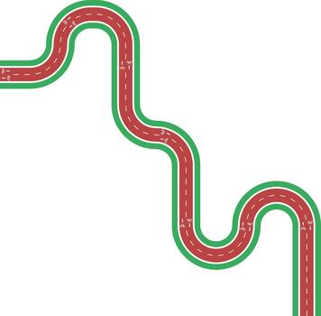 element depicting a labyrinth style cycling path defined by rounded wave geometry, grassy median, arrow marking, and bike symbol. vector