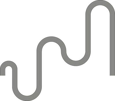 Striped path forming a maze structure based on square routing and connected paths. vector