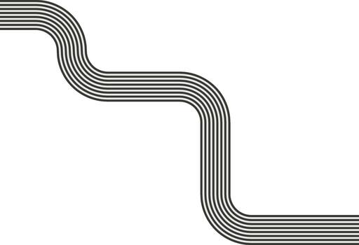 Striped path forming a diagonal maze with wave-based routing and curved transitions. vector