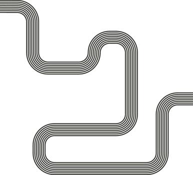 Striped path forming a curved route with uneven direction and surface texture. vector