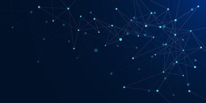 Futuristic connected glowing nodes on dark blue background. Minimalis innovation technology, network connection, science and technology design concept vector