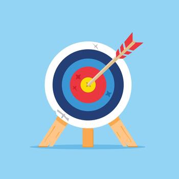 Illustration of a dart target with various strokes in a flat style, arrow in the center of the target vector