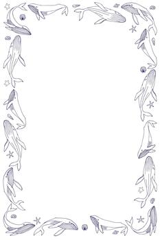 rectangular marco con ballenas y conchas, dibujado a mano en un blanco antecedentes. contorno dibujo. vector