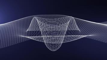 futuristico 3d wireframe onda animazione formatura dinamico geometrico forme su un' buio sfondo. astratto digitale griglia movimento ideale per tecnologia, scienza, ai, dati visualizzazione, e moderno design prog video