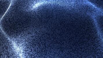 dinamico digitale paesaggio fatto di innumerevoli scintillante blu particelle formatura un' fluente onda superficie. futuristico dati visualizzazione animazione ideale per tecnologia, ai, scienza, e astratto sfondo video
