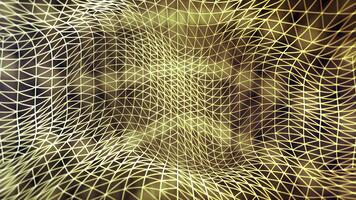 astratto d'oro raggiante wireframe maglia onda su buio sfondo. futuristico geometrico digitale Rete, topografia, e grande dati visualizzazione. video