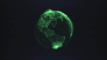 futuristico verde particella terra rotante nel buio spazio, formatura continenti con raggiante punti. Perfetto per tecnologia, globale Rete, dati, e digitale concetti. video