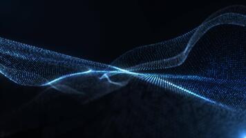 dynamique abstrait vague de embrasé bleu particules formant une écoulement numérique surface, symbolisant Les données mouvement, technologie, et futuriste réseau visualisation. video