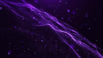 vibrerande lila partikel vågor strömmande i en dynamisk digital rörelse, skapande ett abstrakt trogen bakgrund med lysande prickar och slät energi rörelse. video