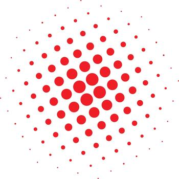 Radial halftone pattern of red dots creating a centered circular gradient effect on white background vector