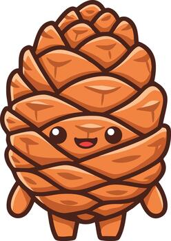 Cute pine cone character with smiling face and small limbs illustration in simple style vector
