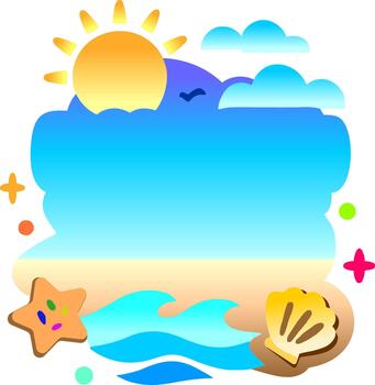 digital tarjeta plantilla, playa escena con Dom y conchas vector