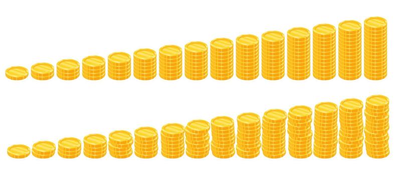 moneda torre grafico, representando inversión cartas y banco interesar lucro crecimiento. incluye un conjunto de moneda pilas y torres, aislado en un blanco antecedentes para financiero y negocio presentaciones vector