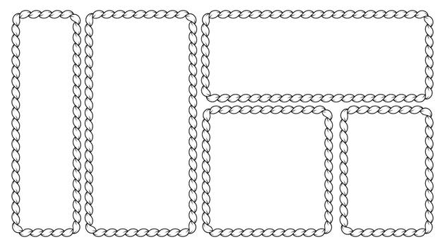 aislado cuerda marco conjunto versátil colección de intrincadamente diseñado cuerda fronteras y marcos, ideal para náutico, rústico, y decorativo aplicaciones vector