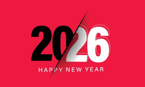 Happy New Year 2026 Transition Concept with Split Typography on Red Background vector