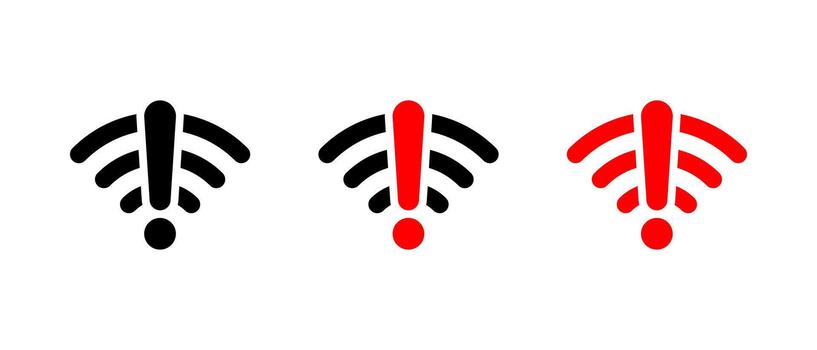 Wifi warning icon in flat style. Internet connection alert and network problem symbol. Wireless error sign vector