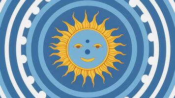 animerad Sol med leende ansikte rör på sig genom ljus cirkulär mönster i lugna rörelse video