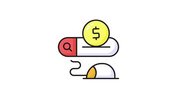 pagar por hacer clic, ratón con buscar remo y dólar, ppc o costo por hacer clic animación.. video