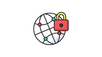 hänglås med nätverk klot betecknar animering av global nätverk säkerhet.. video