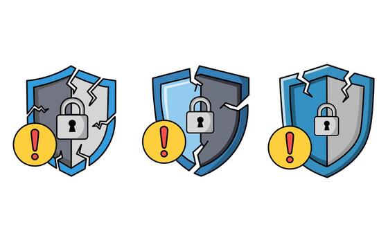 Security Shields with Padlocks and Warning Signs Showing Vulnerability vector