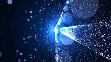 abstrato azul partícula onda formando luminoso energia fluxo, brilhando pontos e bokeh em Sombrio fundo, futurista digital movimento com profundidade. video