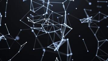 abstrakt mörk bakgrund med plexus rader och lysande knutpunkter formning en digital nätverk. prickar och trianglar, digital teknologi, stor data, visualisering av hög hastighet förbindelse. video