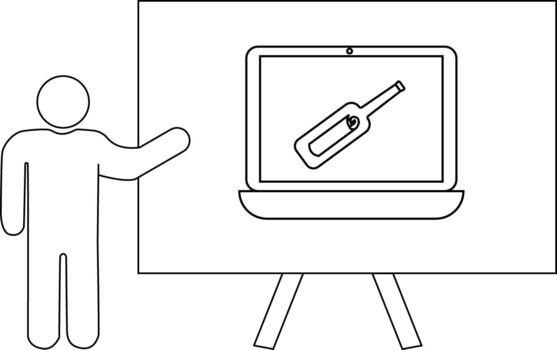 un persona gestos hacia un ordenador portátil mostrando un Desplazarse en un estar vector