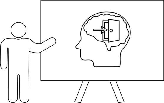 un persona presentación un tablero con un cabeza perfil y un abierto puerta dentro sus cerebro vector