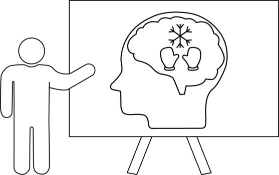 dibujo de palo figura presentación cerebro copo de nieve mitones en caballete vector