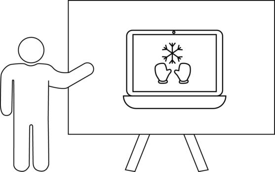 palo figura regalos ordenador portátil con copo de nieve mitón íconos en monitor vector