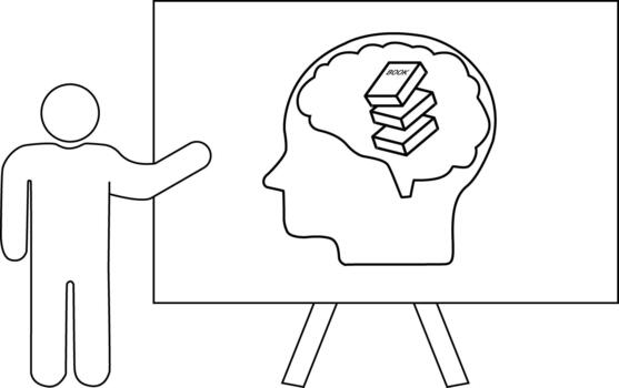 un persona regalos un pizarron mostrando un perfil con libros dentro el cabeza en un estar vector