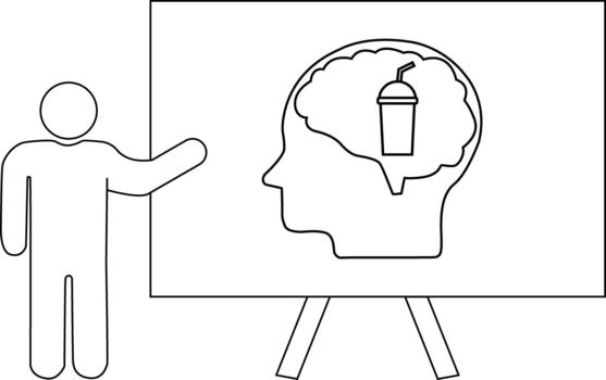 presentador gestos a cabeza contorno con zalamero cerebro en caballete vector