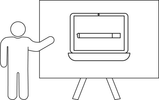 figura presentación un ordenador portátil con un cargando bar en un montado en caballete pizarron vector