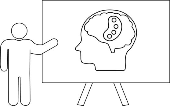 Figure presenting a brain diagram with a palette on an easel vector