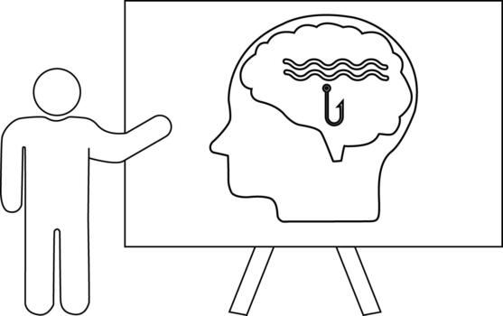 palo figura regalos un pizarron con un cabeza contorno mostrando un cerebro olas y un anzuelo vector