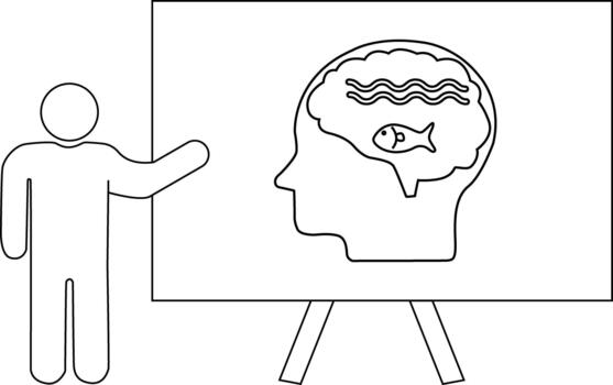 Presentation with person explaining a head diagram showing waves and a fish inside the brain vector