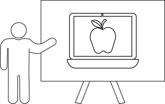 figura puntos a un ordenador portátil en un estar demostración un manzana vector