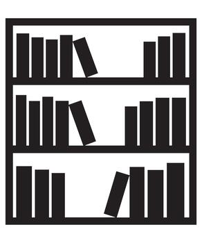 negro y blanco sencillo icono diseño presentando un estante para libros con múltiple libros en Tres estantería vector