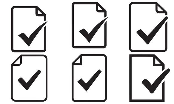 Document file icons with checkmark variations representing completion and verification vector