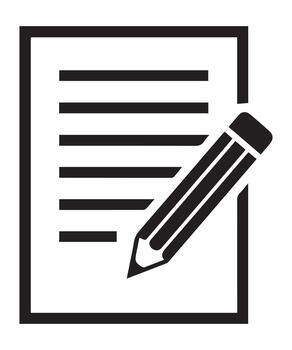 Icon illustration showing a document with lines and a pencil for note-taking or editing vector