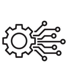 engranaje y circuito icono simbolizando el integración de Ingenieria y artificial inteligencia. vector