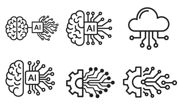 un colección de artificial inteligencia y máquina aprendizaje tecnología íconos vector