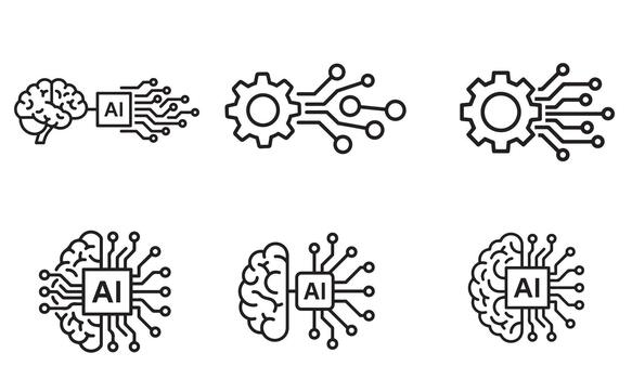 un colecciones de artificial inteligencia y máquina aprendizaje tecnología íconos vector