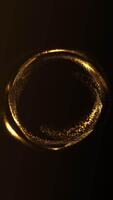 dourado vórtice esfera fez do brilhando partículas em vertical Sombrio fundo Móvel 9 16 formatar. futurista abstrato 4k desatado ciclo com luminoso energia fluxo e circular movimento vertical orientação. video